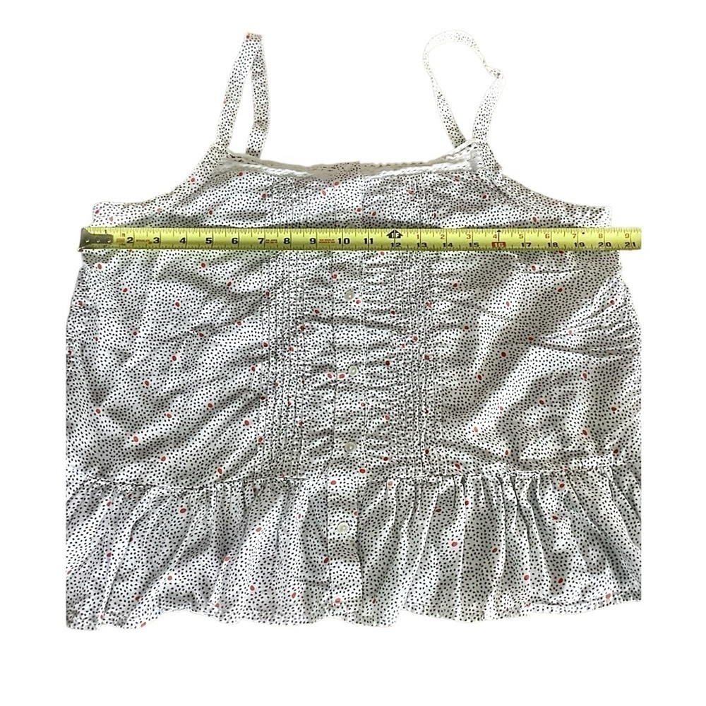 Lucky Brand Blue & Red Polka Dot on White Lace Trim Cotton Tank Top Size Large - Picture 13 of 16